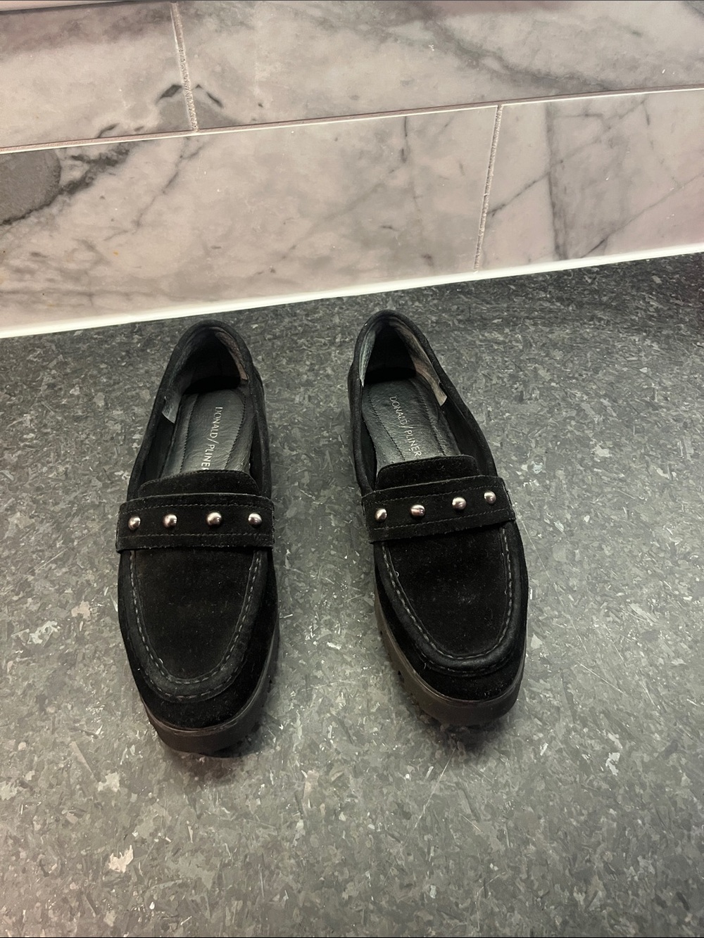 Black Studded Suede DONALD PLINER Loafers
